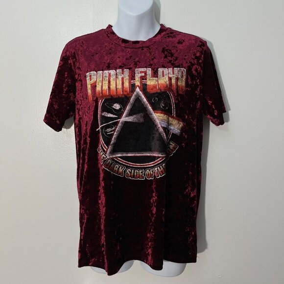Pink Floyd Dark Side Of The Moon Red Crushed Velvet T-SHIRT  M - Picture 2 of 4